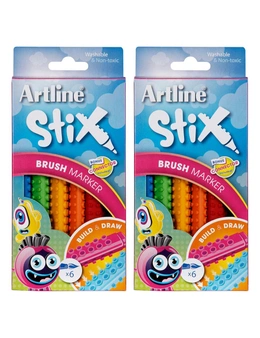 Artline Stix Colour Brush Markers - 2 X 6 Pack