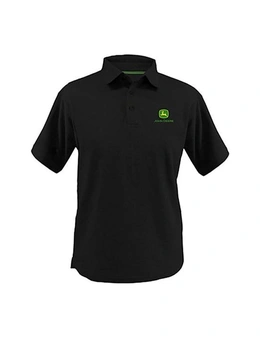 John Deere Size Medium Mens Polo Shirt Short Sleeve w/ Embroidered Logo - Black