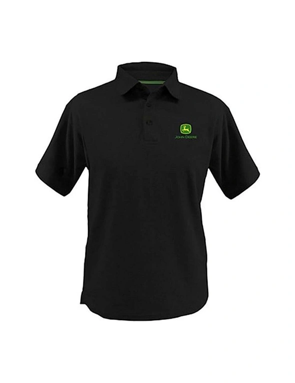 John Deere Size Medium Mens Polo Shirt Short Sleeve w/ Embroidered Logo - Black, hi-res image number null