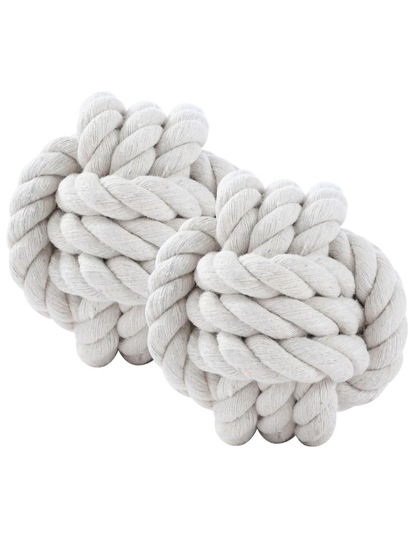 2x Paws & Claws Pet 7.5cm Eco Rope Knotted Ball Interactive  Dog Chew Toy White, hi-res image number null