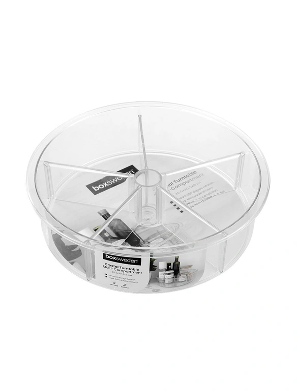 Box Sweden Crystal 25cm Lazy Susan Round Organiser Rotating Tray w/ Dividers CLR, hi-res image number null
