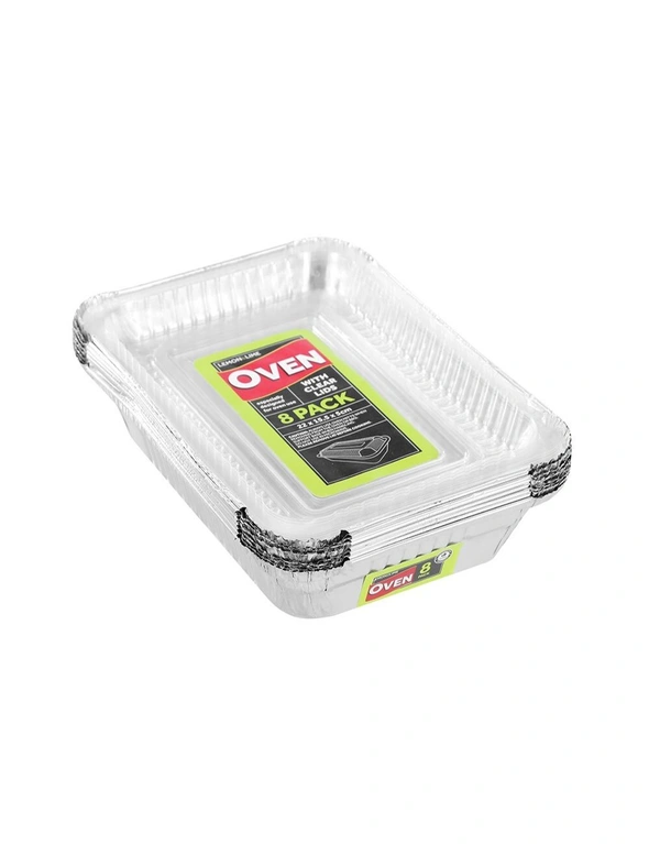 48pc Lemon & Lime 22x5cm Baking Foil Tray Rectangle BBQ Storage w/ Plastic Lid, hi-res image number null