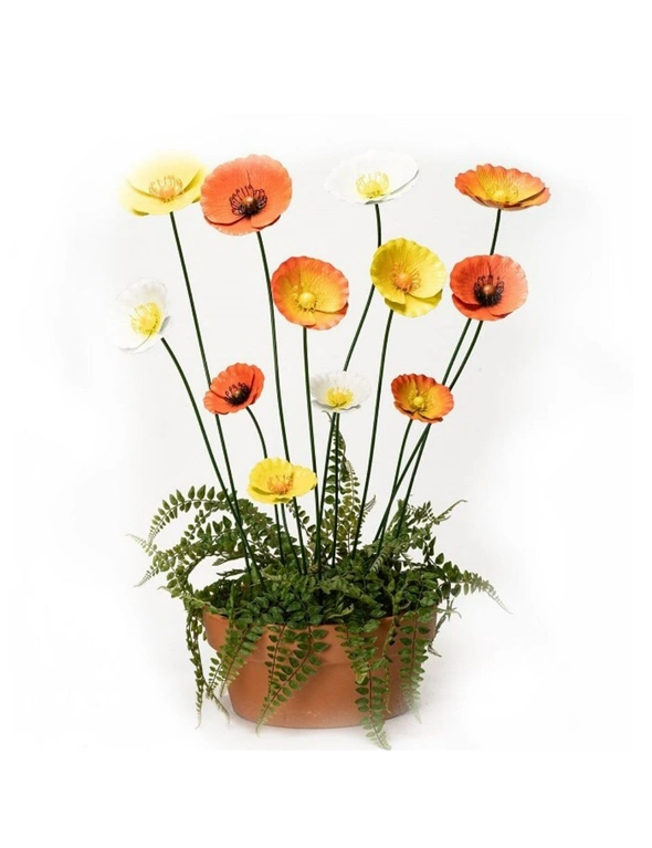 3pc Stake 49/75/90cm Metal Poppy Sunset Flower Outdoor Garden Ornament Decor, hi-res image number null