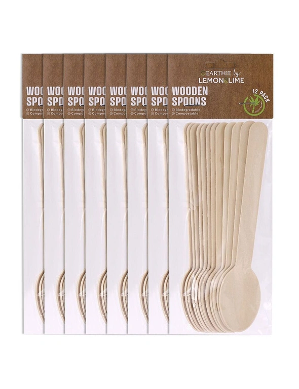 96pc Lemon & Lime Eco 15.5cm Disposable Dinner Wooden Spoons Cutlery Catering, hi-res image number null