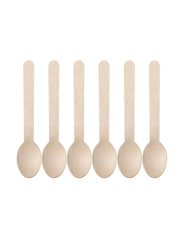 96pc Lemon & Lime Eco 15.5cm Disposable Dinner Wooden Spoons Cutlery Catering, hi-res image number null