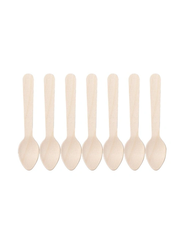 160pc Lemon & Lime Eco 11cm Disposable Dinner Wooden Tea Spoons Cutlery Catering, hi-res image number null