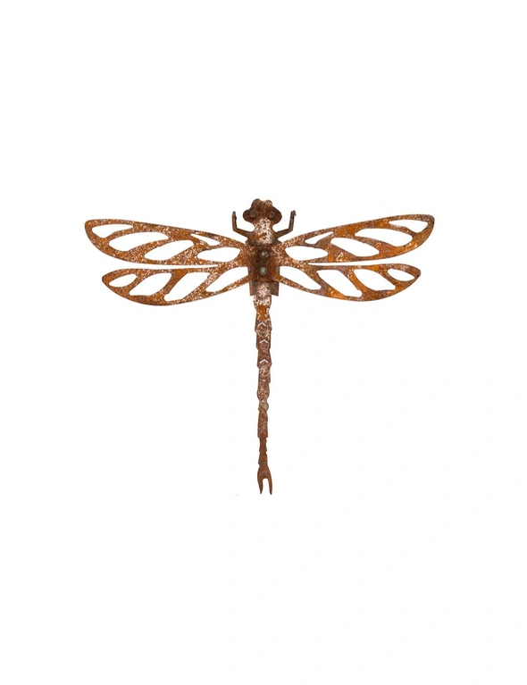 Dragonfly 40cm Wall Mounted Rust Metal Outdoor Ornament Garden Decor Medium, hi-res image number null