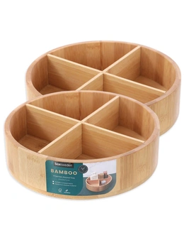 2x Boxsweden Bamboo 4-Section Round Turntable Storage Organiser Rotating Tray