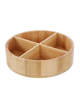2x Boxsweden Bamboo 4-Section Round Turntable Storage Organiser Rotating Tray