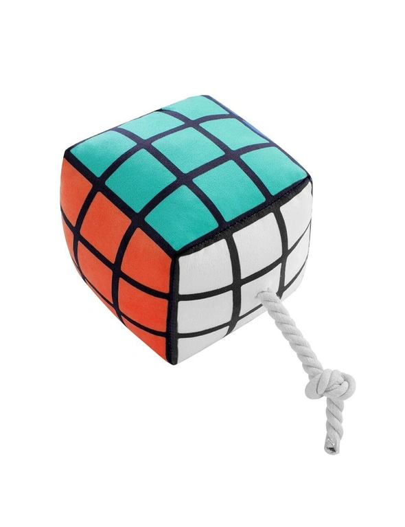 2x Pawsnclaws 16cm Magic Cube Soft Plush Pet Dog Squeaker Chew Toy w/ Rope Large, hi-res image number null