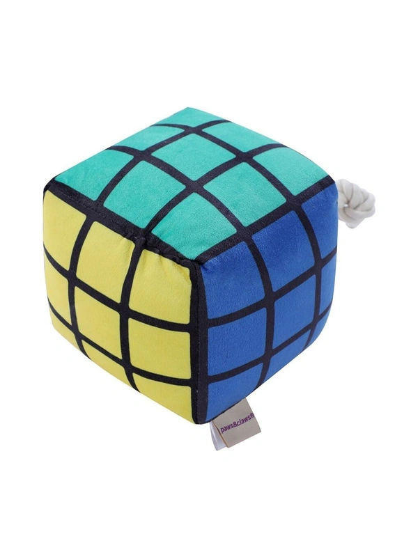 2x Pawsnclaws 16cm Magic Cube Soft Plush Pet Dog Squeaker Chew Toy w/ Rope Large, hi-res image number null