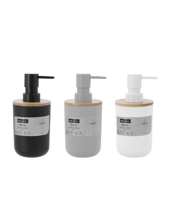 3x Box Sweden Bano Soap Dispenser 330ml Bamboo Top 7.5x16cm BPA Free Assorted, hi-res image number null