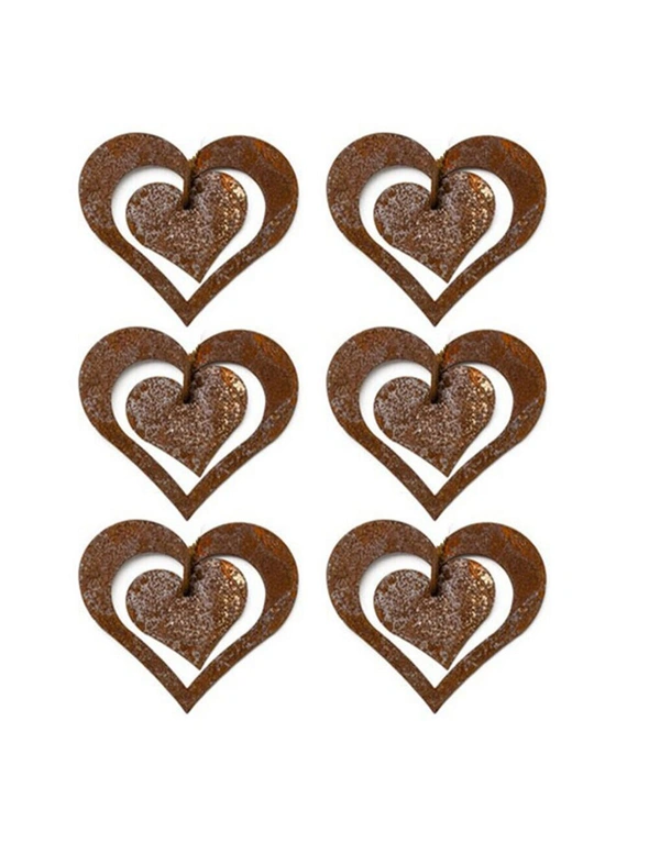 12x Hanging Rust 10cm Double Heart Outdoor Garden Ornament Patio Decor Small, hi-res image number null