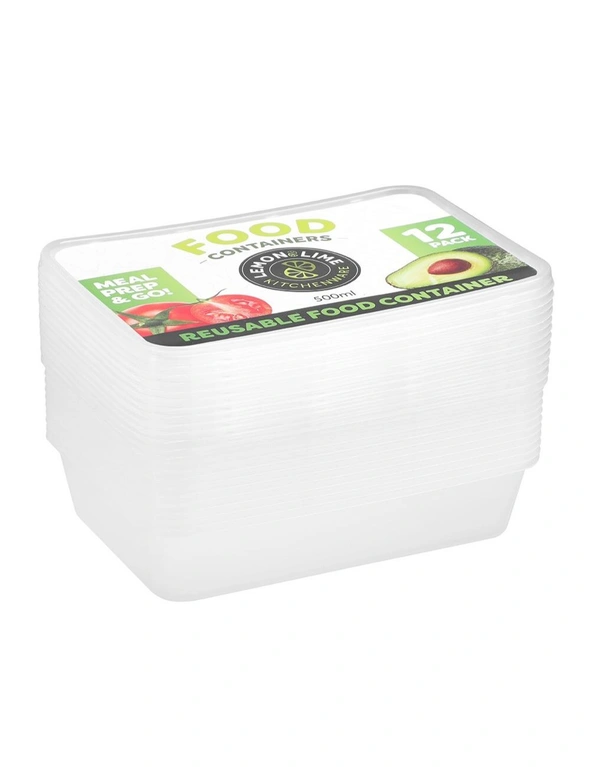 48pc Lemon & Lime Reusable Takeaway Food Storage Container Box Rectangular 500ml, hi-res image number null