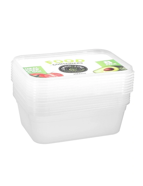 2x 8PK Lemon & Lime Reusable 2L Rectangle Food Container/Storage w/ Lid Clear, hi-res image number null