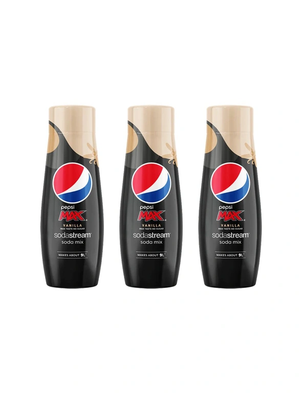 3x SodaStream Soda Mix Pepsi Max Vanilla Flavour Sparkling Water Syrup 440ml, hi-res image number null