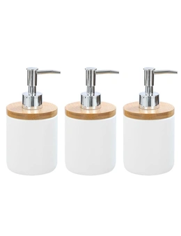 3x Boxsweden Bano 8x16cm Bathroom Ceramic Soap Dispenser w/Bamboo Top WHT