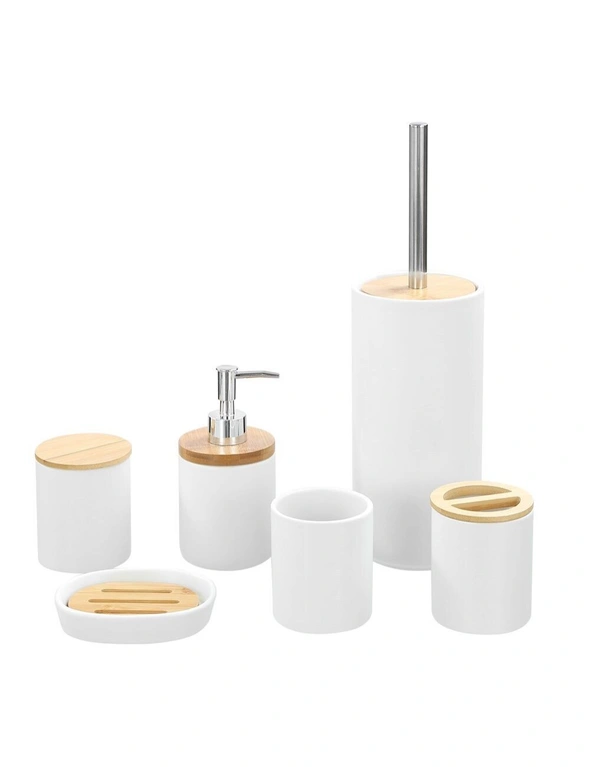 3x Boxsweden Bano 8x16cm Bathroom Ceramic Soap Dispenser w/Bamboo Top WHT, hi-res image number null