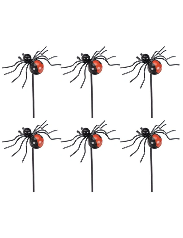 6x Red Back 7.5cm Spider Wire on Stick Metal Outdoor Ornament Patio Garden  Decor
