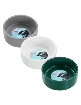 3x Paws & Claws 13cm/380ml Food/Water Ceramic Pet Bowl Assorted White/Green/Grey