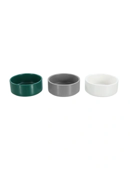 3x Paws & Claws 13cm/380ml Food/Water Ceramic Pet Bowl Assorted White/Green/Grey