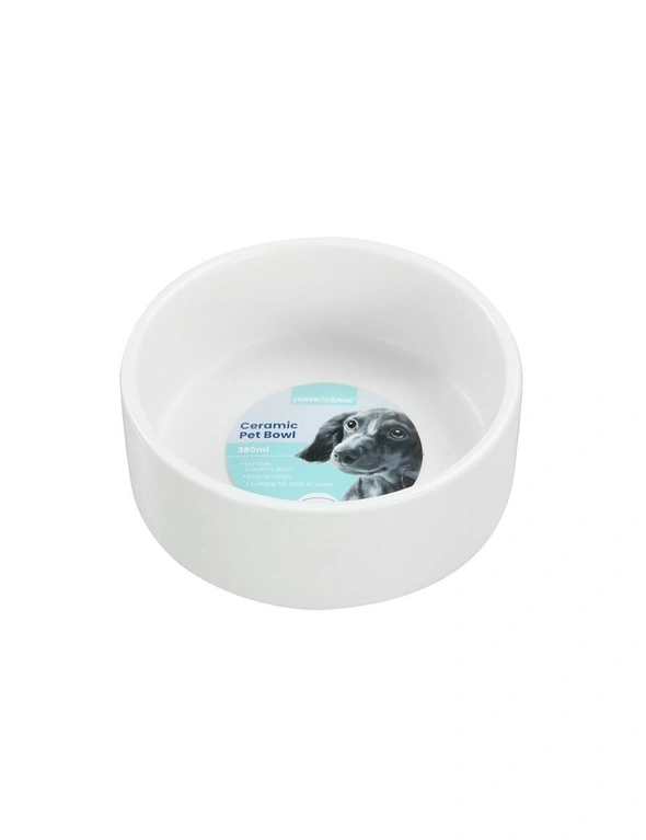3x Paws & Claws 13cm/380ml Food/Water Ceramic Pet Bowl Assorted White/Green/Grey, hi-res image number null