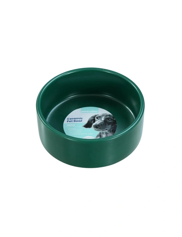 3x Paws & Claws 13cm/380ml Food/Water Ceramic Pet Bowl Assorted White/Green/Grey, hi-res image number null