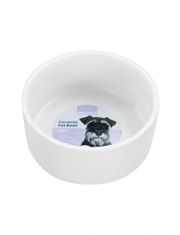 3x Paws & Claws 16cm/950ml Food/Water Ceramic Pet Bowl Assorted White/Green/Grey, hi-res image number null