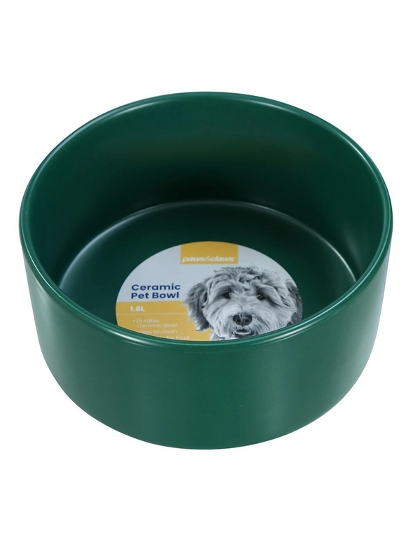 2x Paws & Claws 19cm/1.8L Food/Water Ceramic Pet Bowl Assorted White/Green/Grey, hi-res image number null