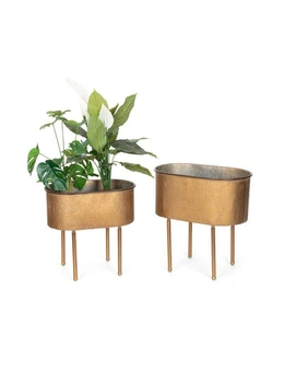2pc Pot Oblong w/ Legs Planter/Vase Outdoor Yard/Patio Home Garden Decor Bronze