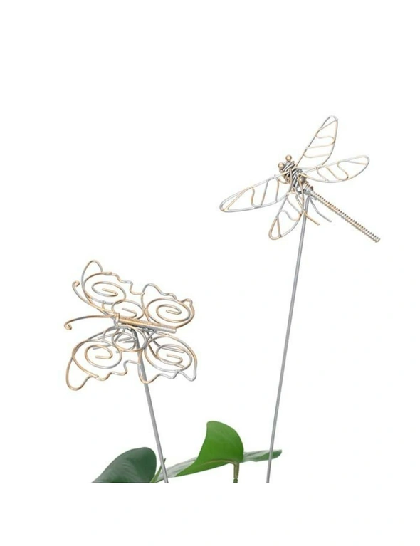 4x Butterfly Or Dragonfly Stick 41cm Outdoor Ornament Garden Decor Silver Assort, hi-res image number null