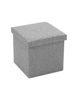 Box Sweden 38x36cm Ottoman Storage Cube Faux Linen Home Organiser/Stool Grey
