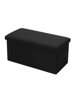 Box Sweden 76x36cm Ottoman Storage Cube Faux Linen Home Organiser/Stool Black