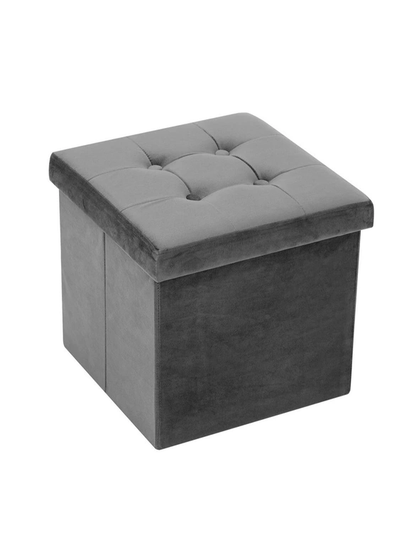 Box Sweden 38x36cm Ottoman Storage Cube Faux Velvet Home Organiser/Stool Grey, hi-res image number null