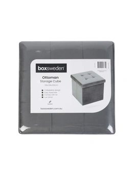 Box Sweden 38x36cm Ottoman Storage Cube Faux Velvet Home Organiser/Stool Grey
