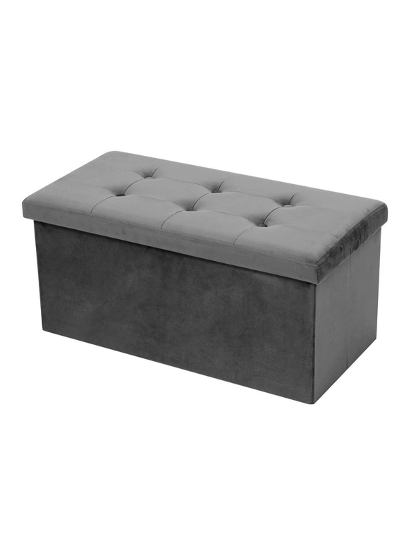Box Sweden 76x36cm Ottoman Storage Cube Faux Velvet Home Organiser/Stool Grey, hi-res image number null