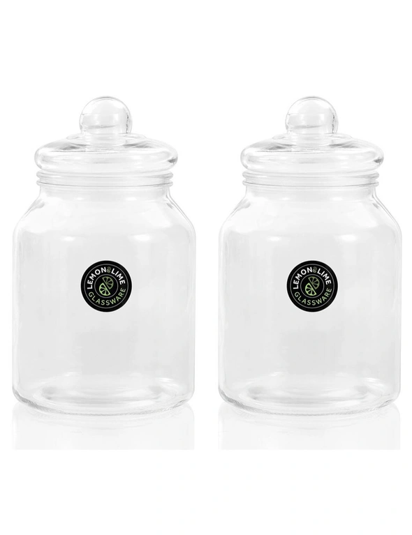 2x Lemon & Lime 3L Cookie Glass Jar Container Storage Pantry Organiser w/ Lid, hi-res image number null