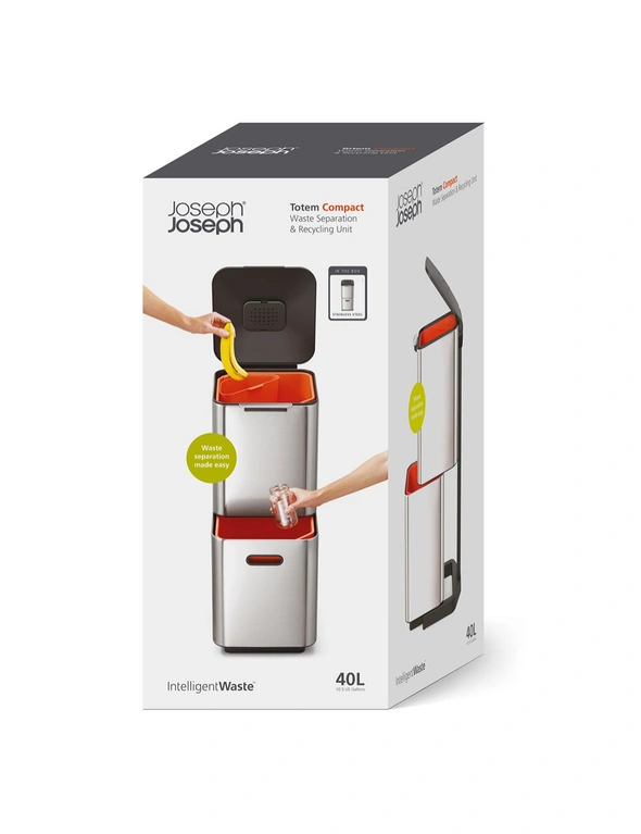 Joseph Joseph Totem Compact 40L Trash Compartment Waste/Recycle Rubbish Bin SLV, hi-res image number null