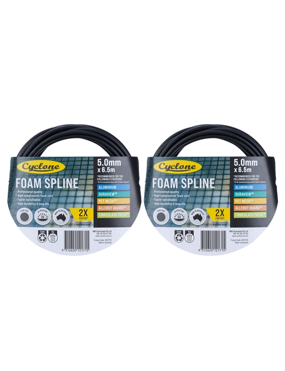 2x Cyclone Pro Foam Spline 5mmx6.5m For Fly/Insect/Mosquito Screen ...