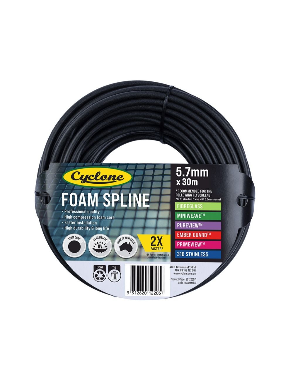 Cyclone Pro Foam Spline 5.7mm x 30m For Fly/Insect/Mosquito Screen ...