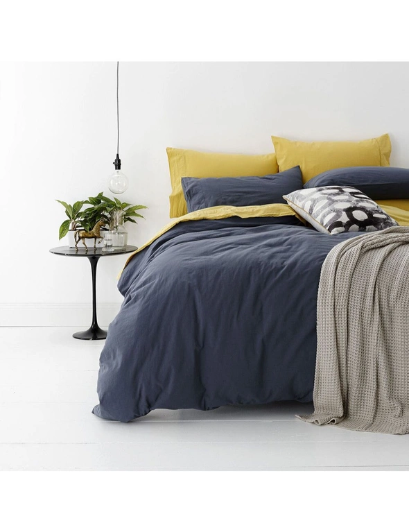 Park Avenue Queen Bed 100% Cotton European Vintage Washed Quilt Cover Set Blue, hi-res image number null