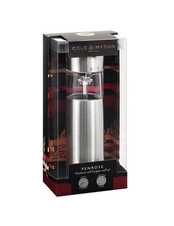 Cole & Mason Penrose 21cm  Electric Salt/Pepper Mill Automatic Grinder Silver, hi-res image number null