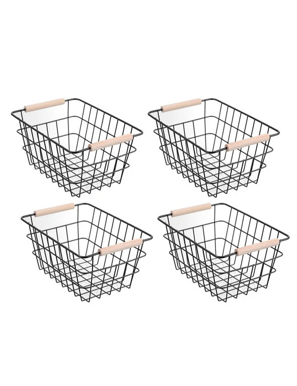 4x Boxsweden Toska 24.5cm Wire Basket Storage Organiser w/ Beech Handle Assort, hi-res image number null