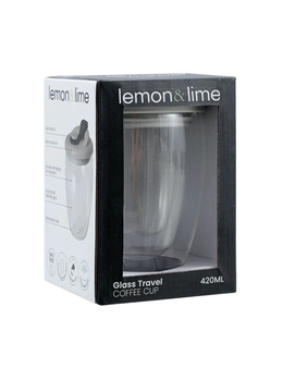2x Lemon & Lime Coffee On The Go Glass/Silicone Travel Coffee Cup 420ml Assorted