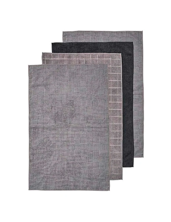 4pc Ladelle 70cm Benson Charcoal Microfibre Polyester Kitchen/Dish Drying Towels, hi-res image number null