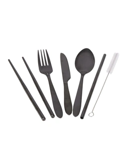 2pk Appetito Stainless Steel Traveller's Cutlery Fork/Spoon Knife Set/Kit Black