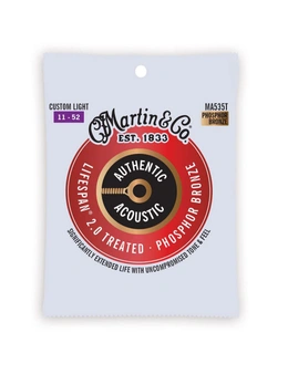 Martin Guitar Authentic Treated Strings 92/8 Phosphor MA535T Custom Light Gauge