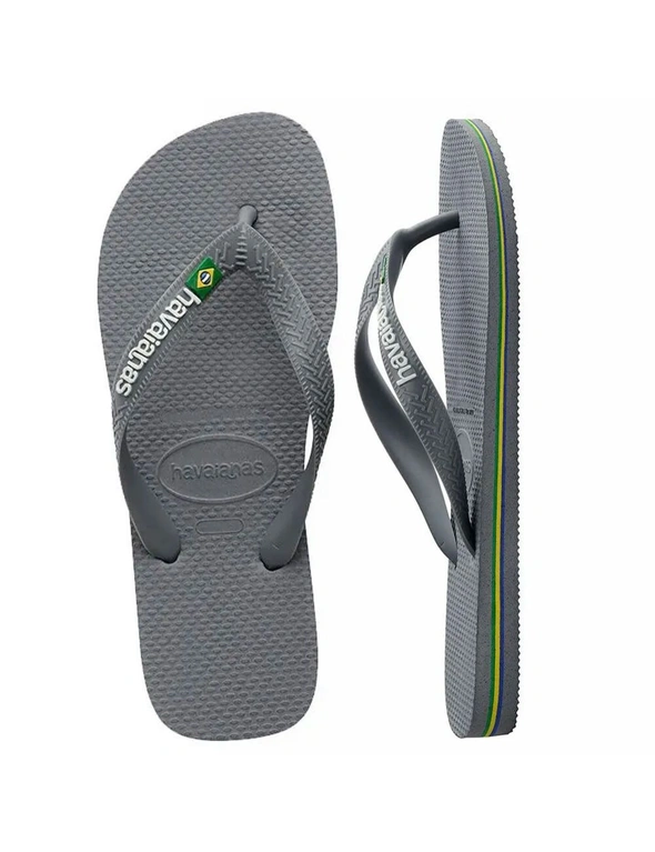 Havaianas Brazil Logo Cinza Steel Grey Mens/Womens Thongs Size BR 39/40 US 9/10W 8M, hi-res image number null