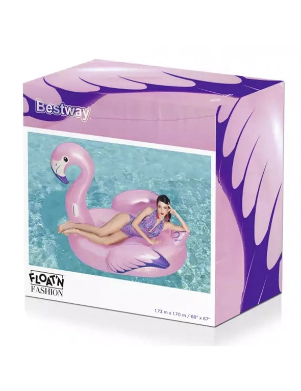 Bestway Luxury 1.73x1.70m Inflatable Flamingo Rider Water Pool Ride On Float, hi-res image number null