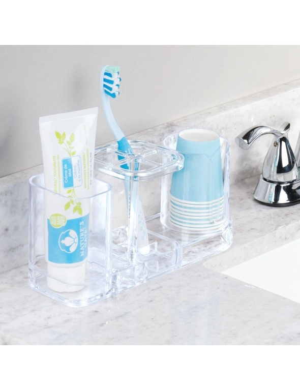iDesign Med+Dental Centre Bathroom Toothbrush Caddy w/dispenser 10.8cm Clear, hi-res image number null